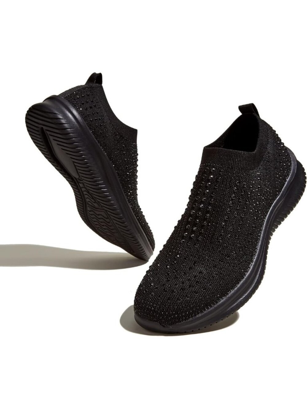 Rhinestone Slip-On Walking Shoes for Women - Breathable & Stylish Comfort